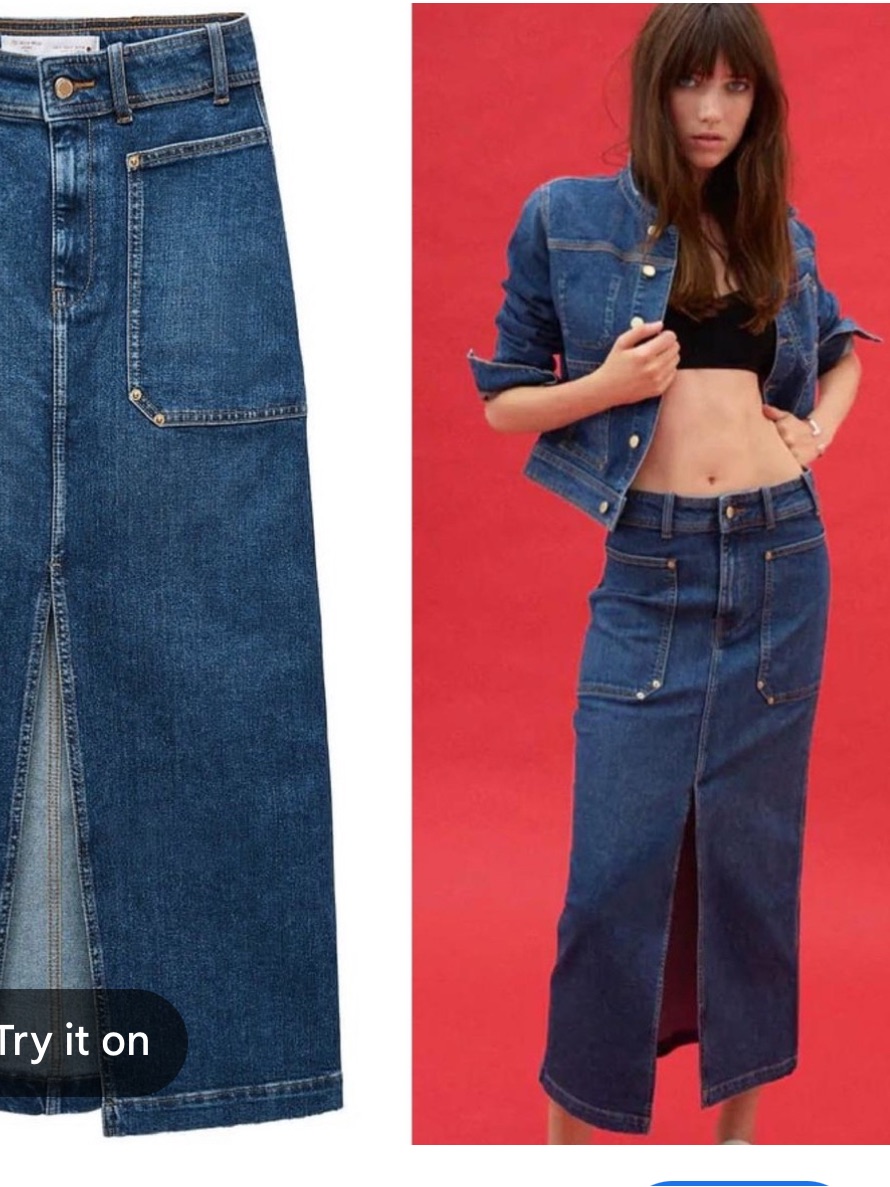 Zara Light Blue Denim Skirt With Tan Topstitching
